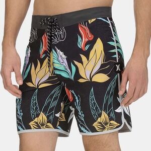 New Hurley Men's Phantom Domino 18" Black Tropical Floral Boardshorts Size 32